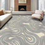 Cream And Charcoal Swirl Lines Rug