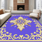Regal Blue Golden Floral Medallion Rug