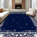 Elegant Dark Blue Snowflake Border Rug
