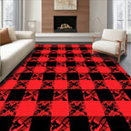 Rustic Red Black Buffalo Check Leaf Rug