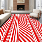 Crimson And White Graphic Stripes Rug