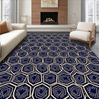 Navy Ivory Geometric Honeycomb Arrangement Rug