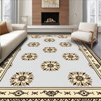 Light Blue Beige Floral Medallion Border Rug