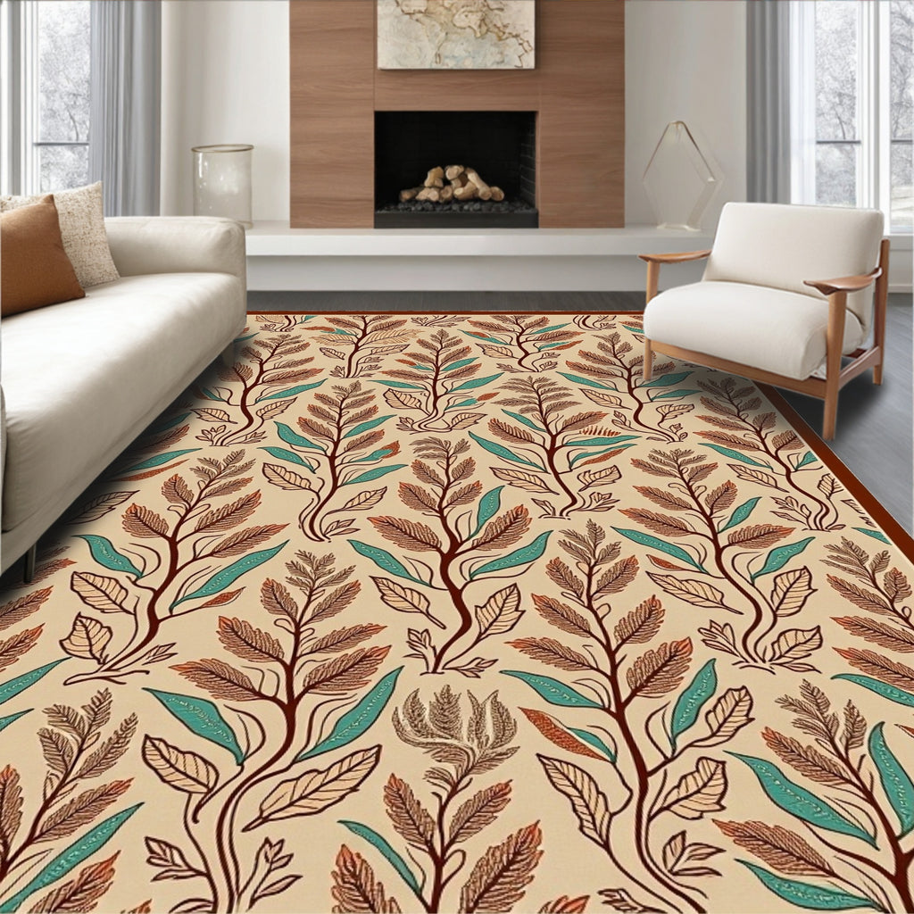 Earthy Tone Floral Vine Arabesque Rug