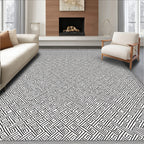 Intricate Black and White Geometric Maze Rug