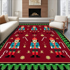 Festive Nutcrackers Red Christmas Scene Rug