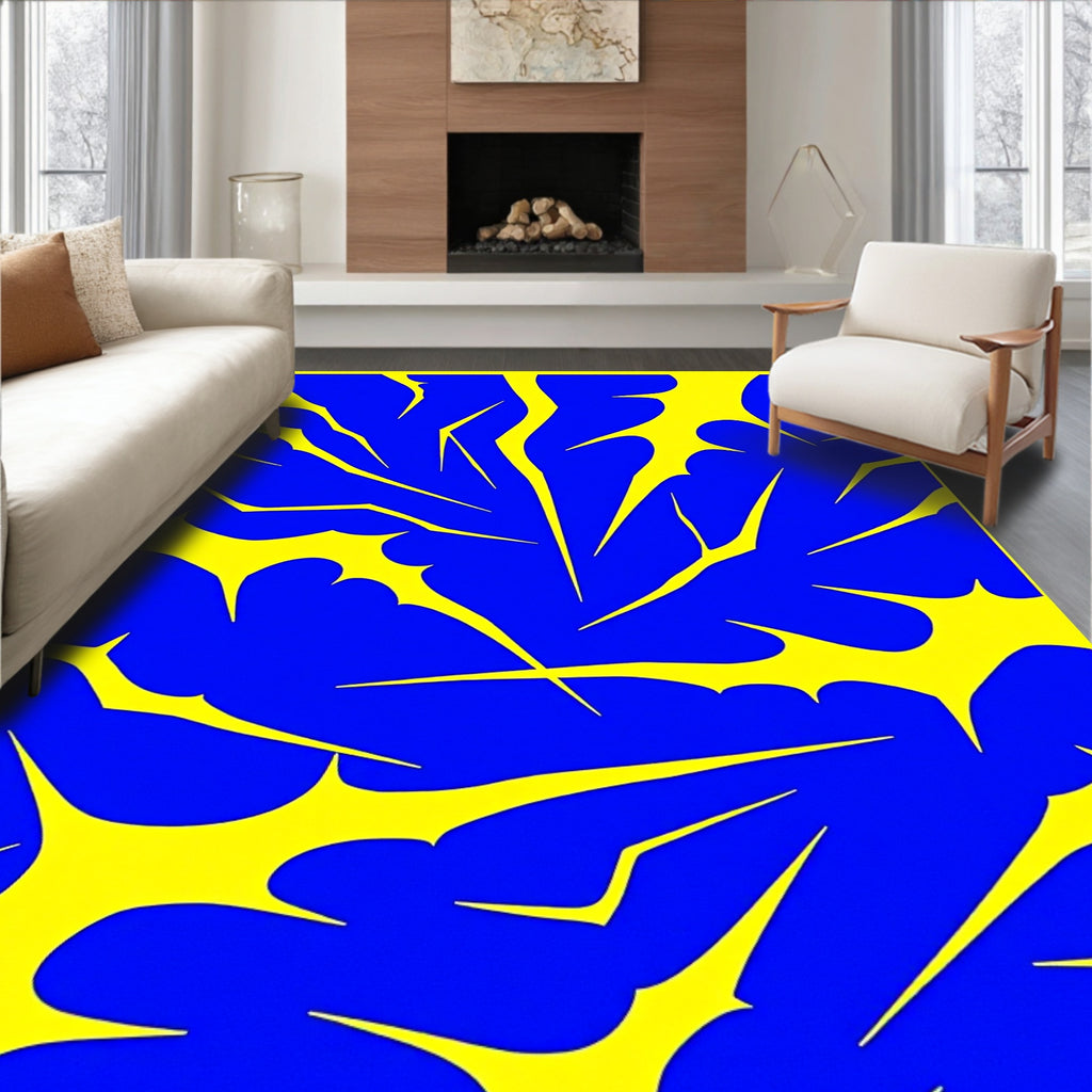 Bold Blue Yellow Abstract Splatter Rug