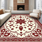 Deep Red Floral Mandala Garden Rug