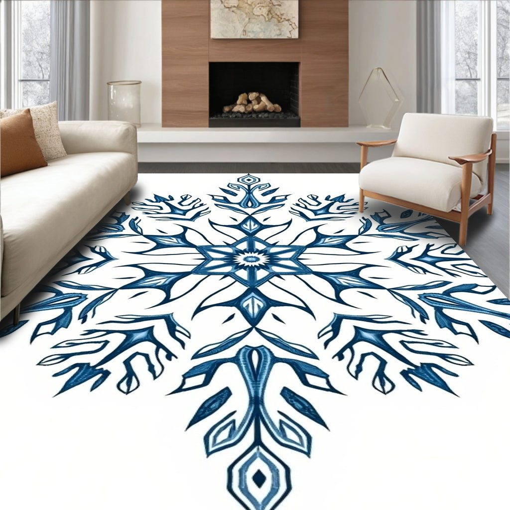 Deep Blue Symmetric Floral Medallion Rug