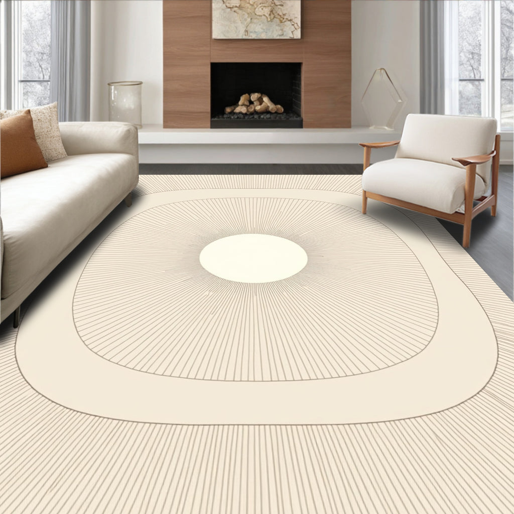 Cream Radiating Sunburst Frame Rug
