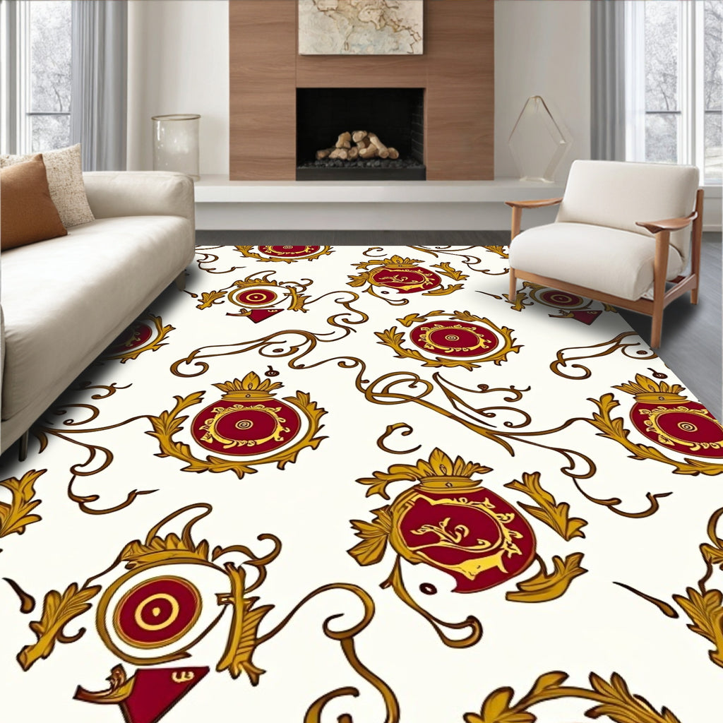 Crimson Gold Flourish Scroll Medallion Rug