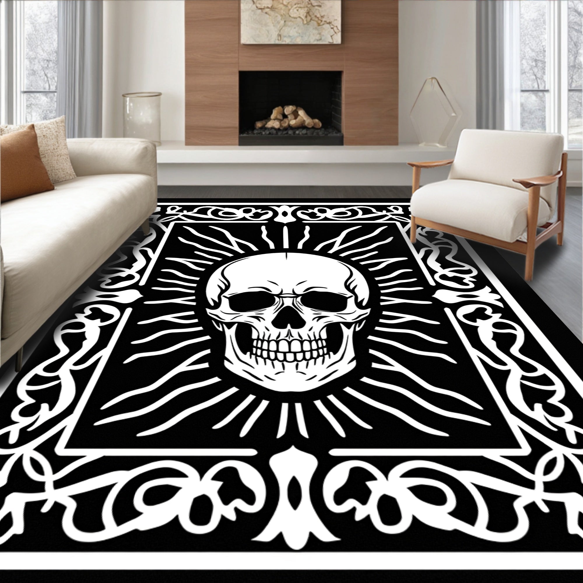 Gothic Skull Sunburst Frame Rug