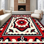 Bold Red Central Starburst Border Rug