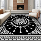 Black White Floral Radiating Border Rug
