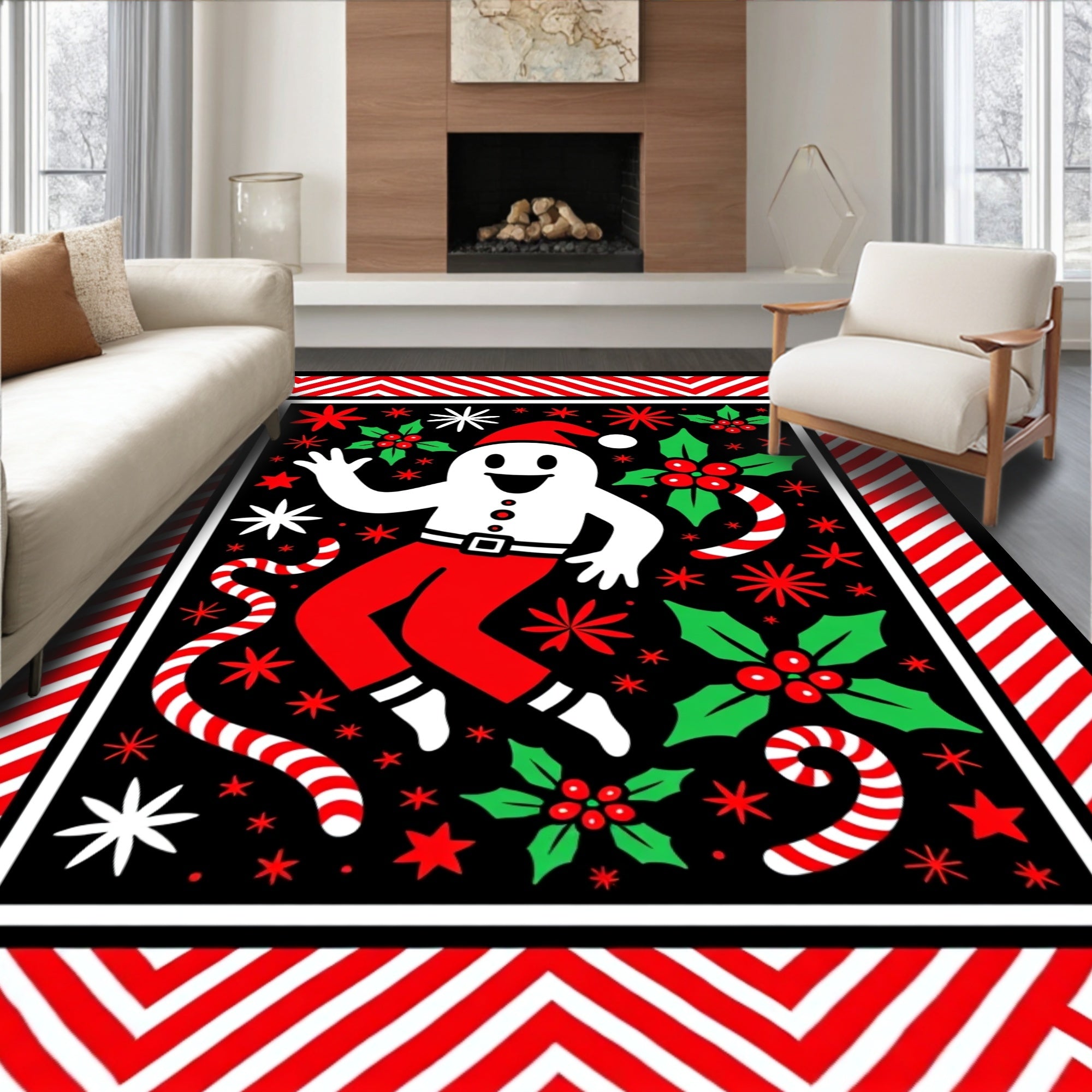Whimsical Christmas Character Holly Sprigs Rug