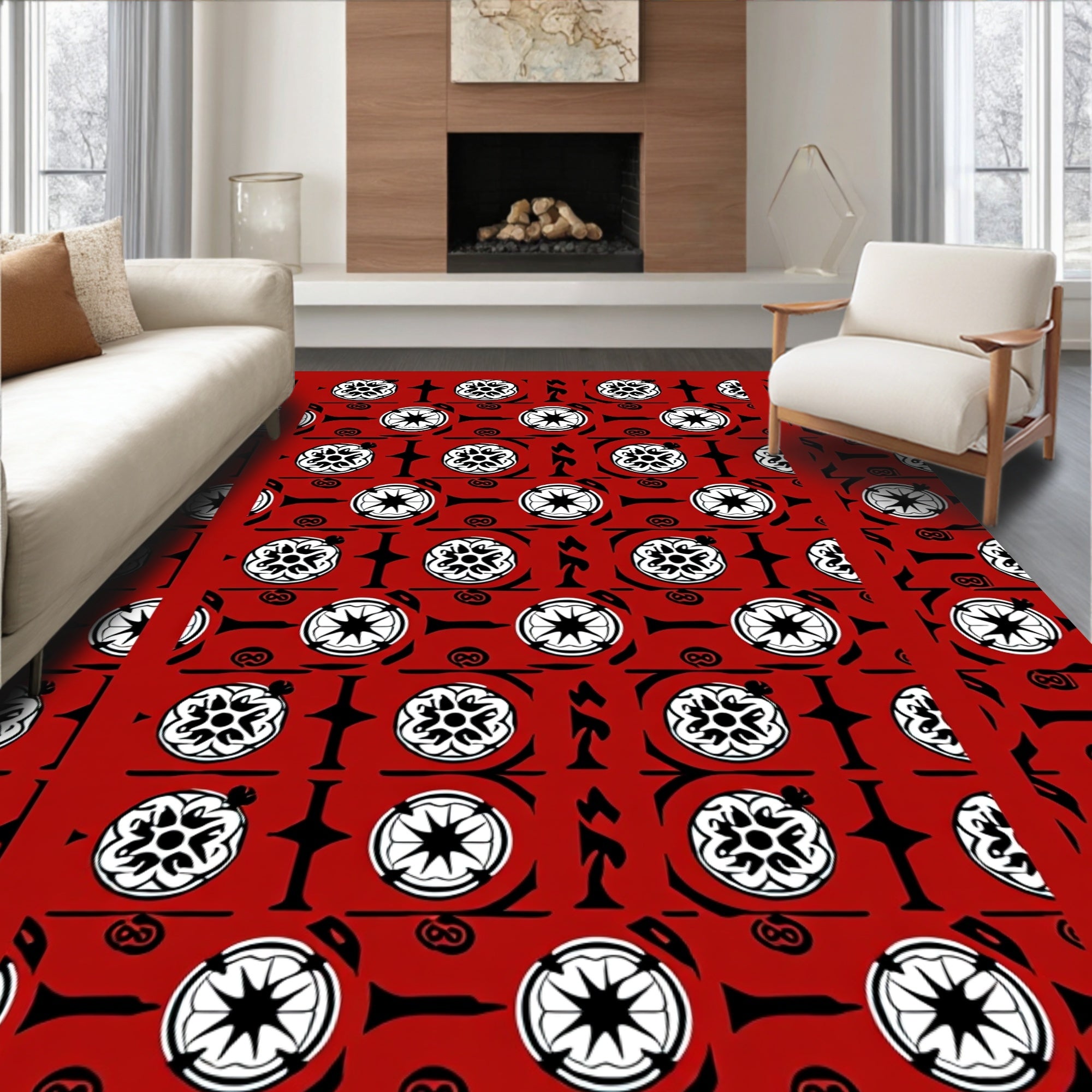 Bold Red Floral Medallion Repeat Rug