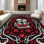 Crimson Skeleton Lovers Rose Frame Rug
