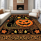 Black Cat Pumpkin Halloween Folk Art Rug
