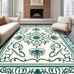 Deep Teal Floral Mandala Medallion Rug