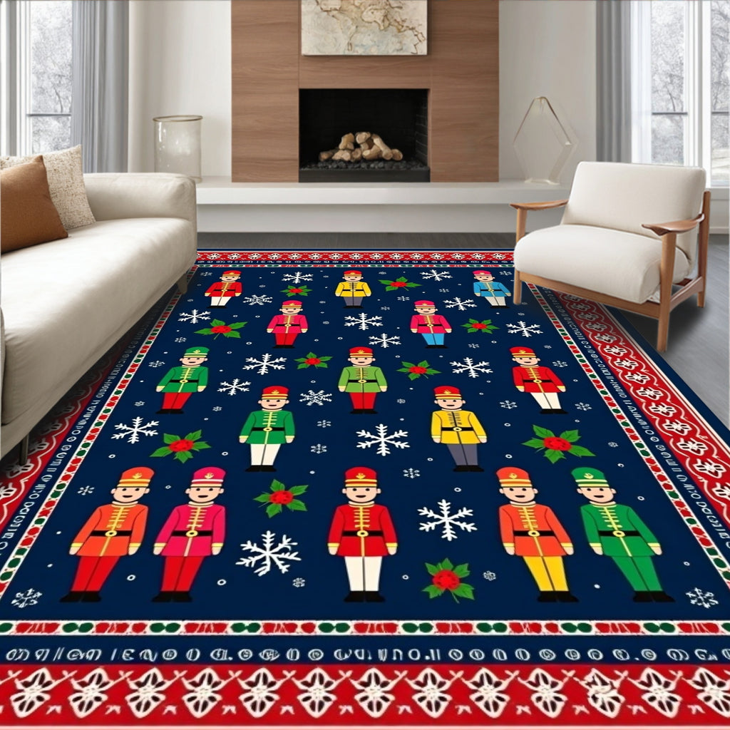 Christmas Nutcracker Soldier Snowflakes Red Border Rug