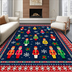Christmas Nutcracker Soldier Snowflakes Red Border Rug