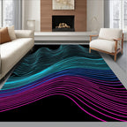Neon Pink Blue Gradient Wave Lines Rug