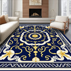 Grand Deep Blue Gold Medallion Rug