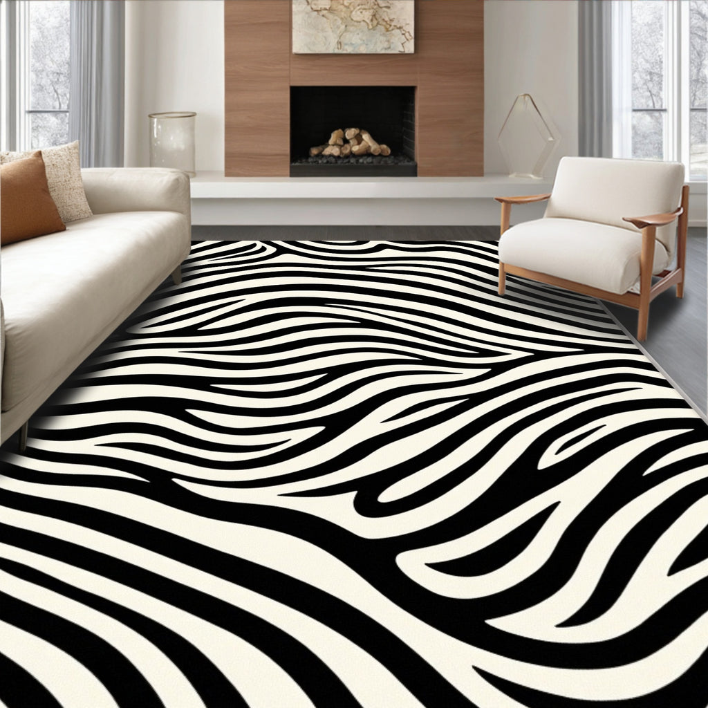 Bold Black White Animal Stripe Rug