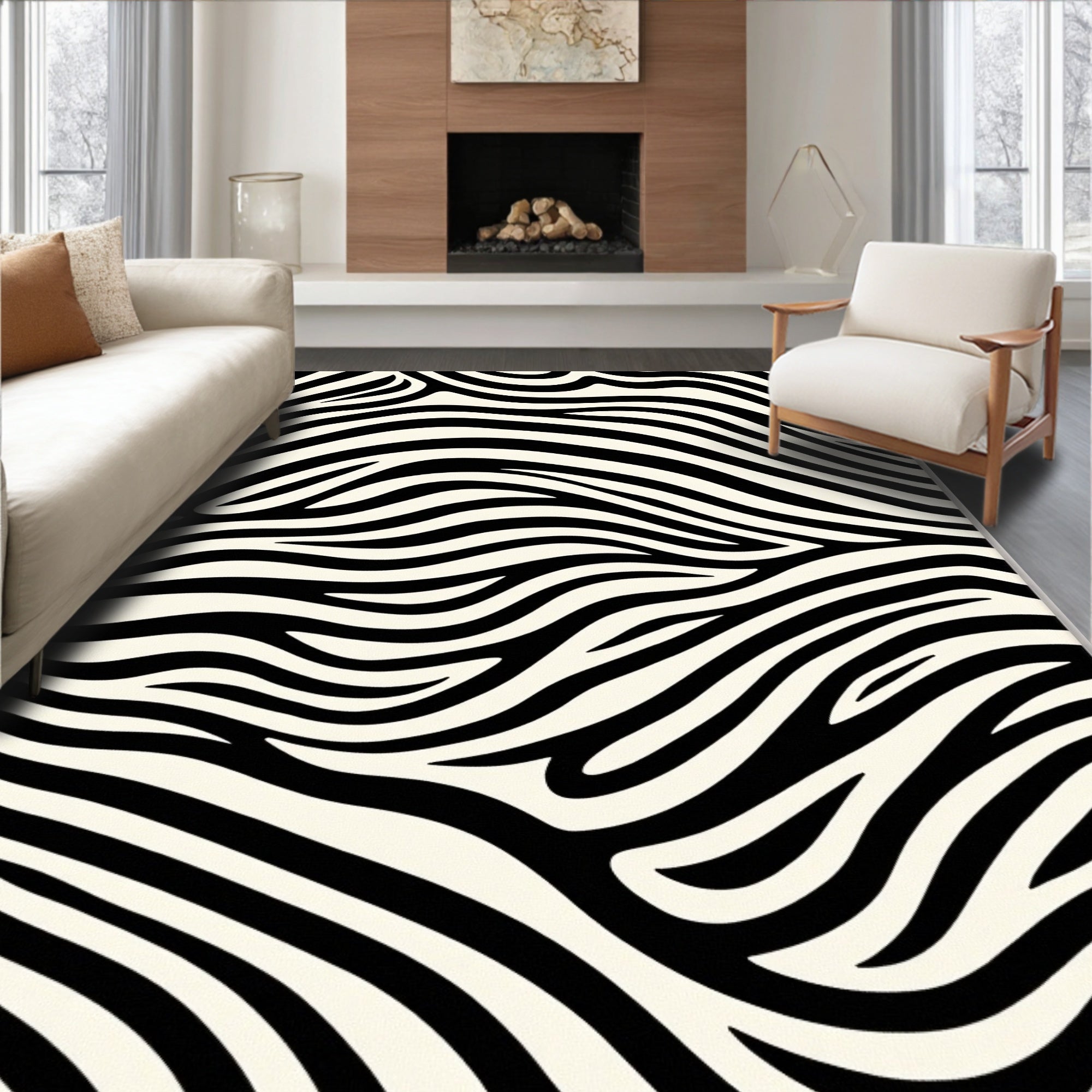 Bold Black White Animal Stripe Rug