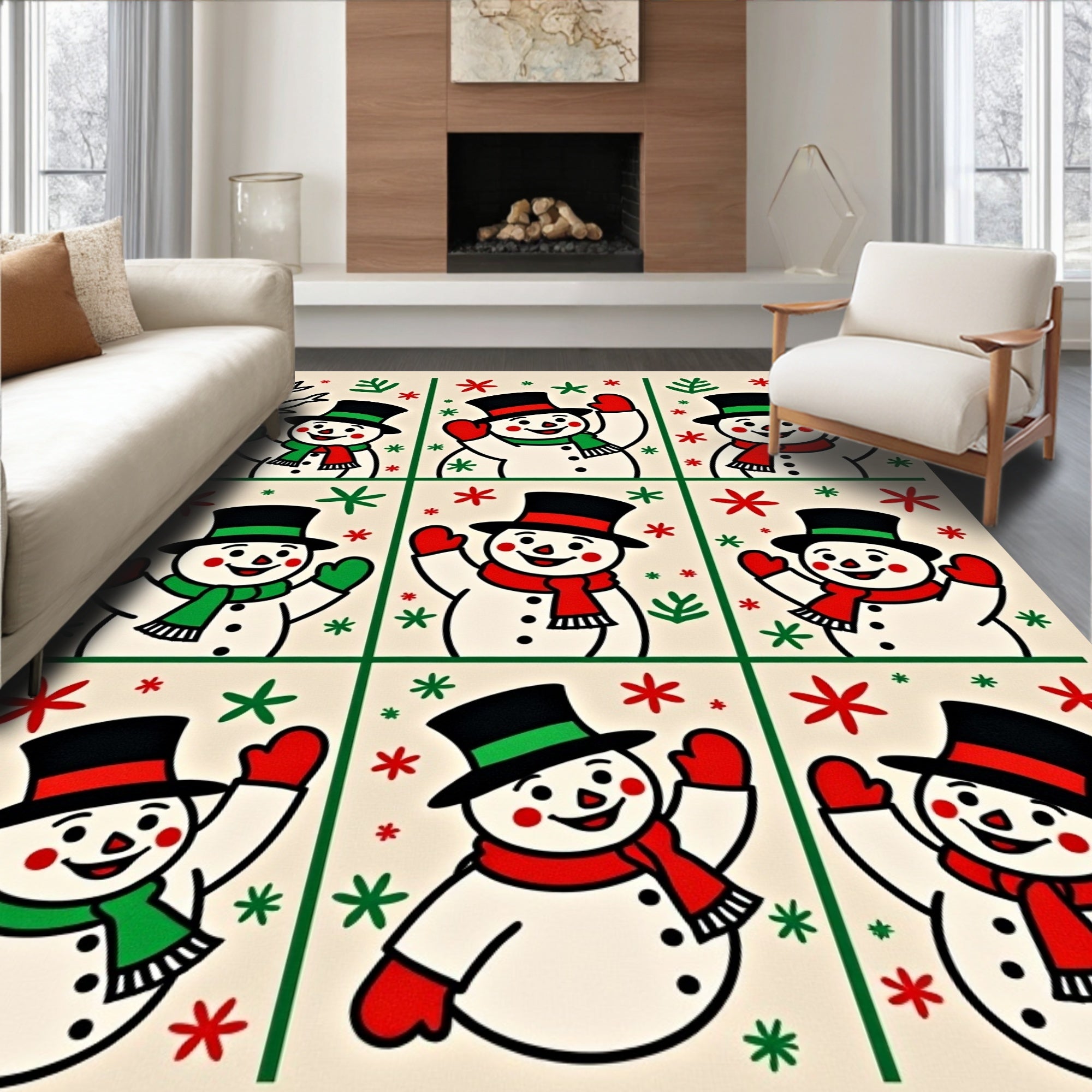 Festive Snowmen Christmas Garland Rug