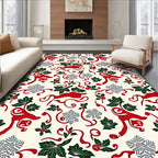 Red Reindeer Holly Snowflakes Swirls Rug
