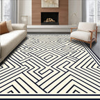Cream and Black Linear Maze Rug