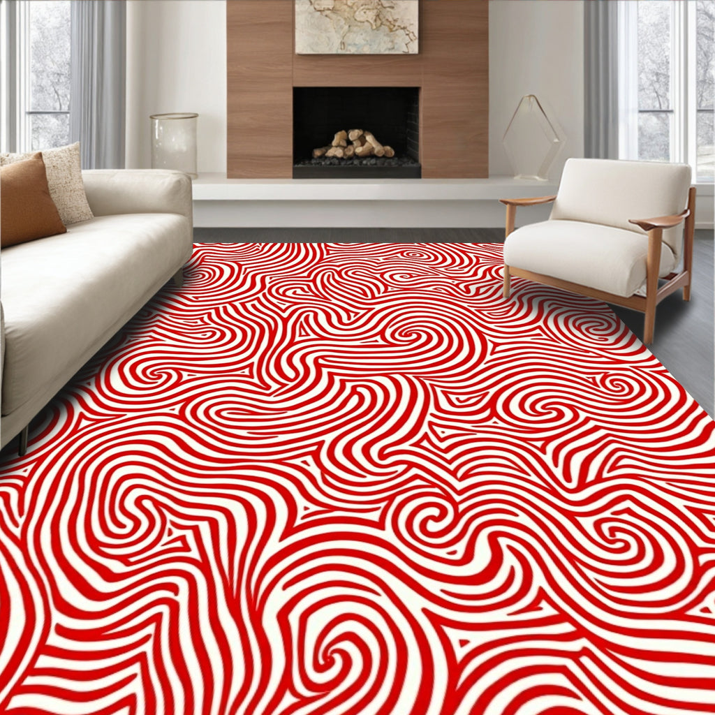 Bold Crimson Swirl Maze Rug