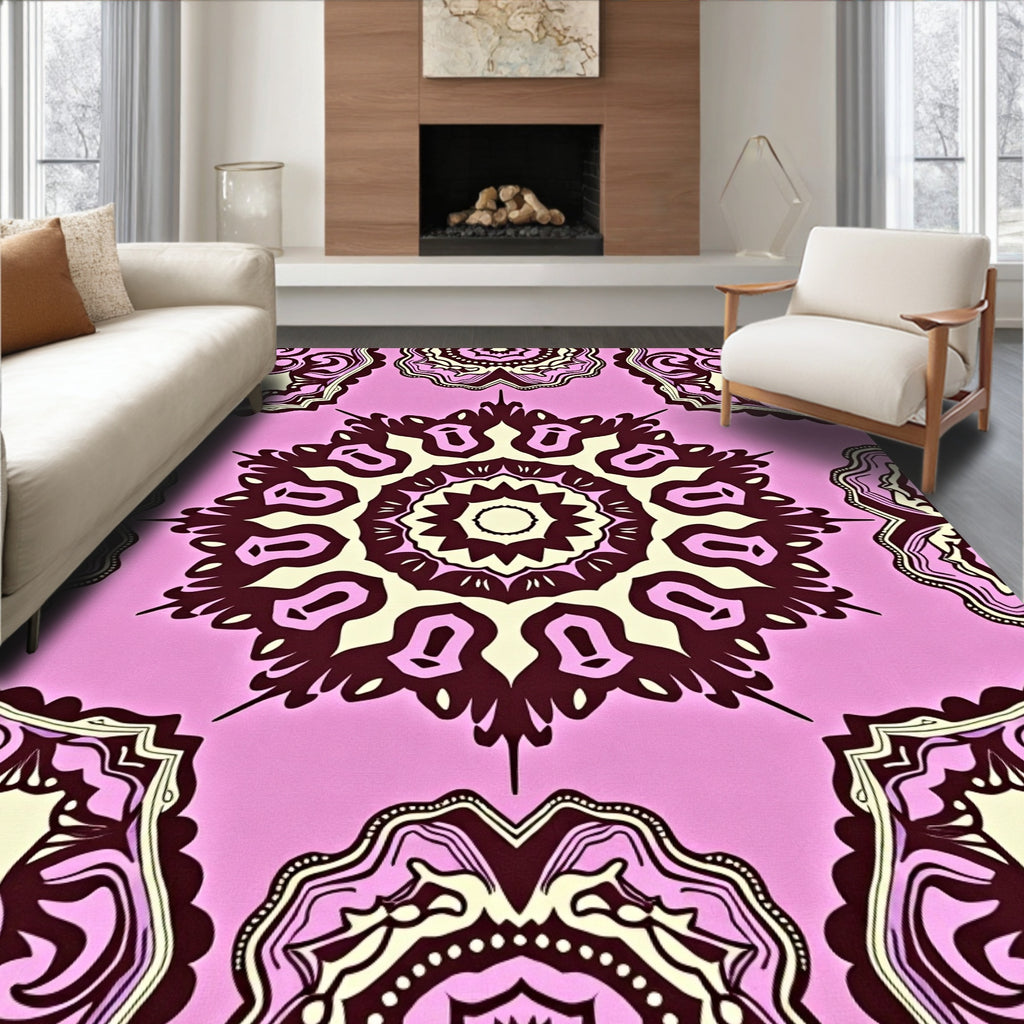 Crimson Mandala Medallion Rose Design Rug