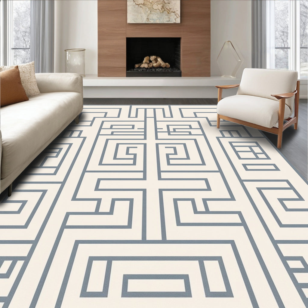 Gray Geometric Maze Art Deco Rug