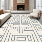 Gray Geometric Maze Art Deco Rug