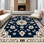 Deep Navy Floral Medallion Border Rug