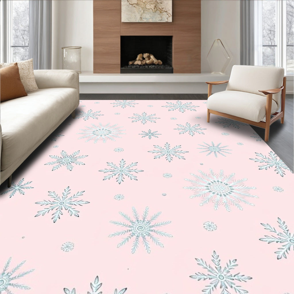 Soft Pink Blue Snowflake Repeat Rug