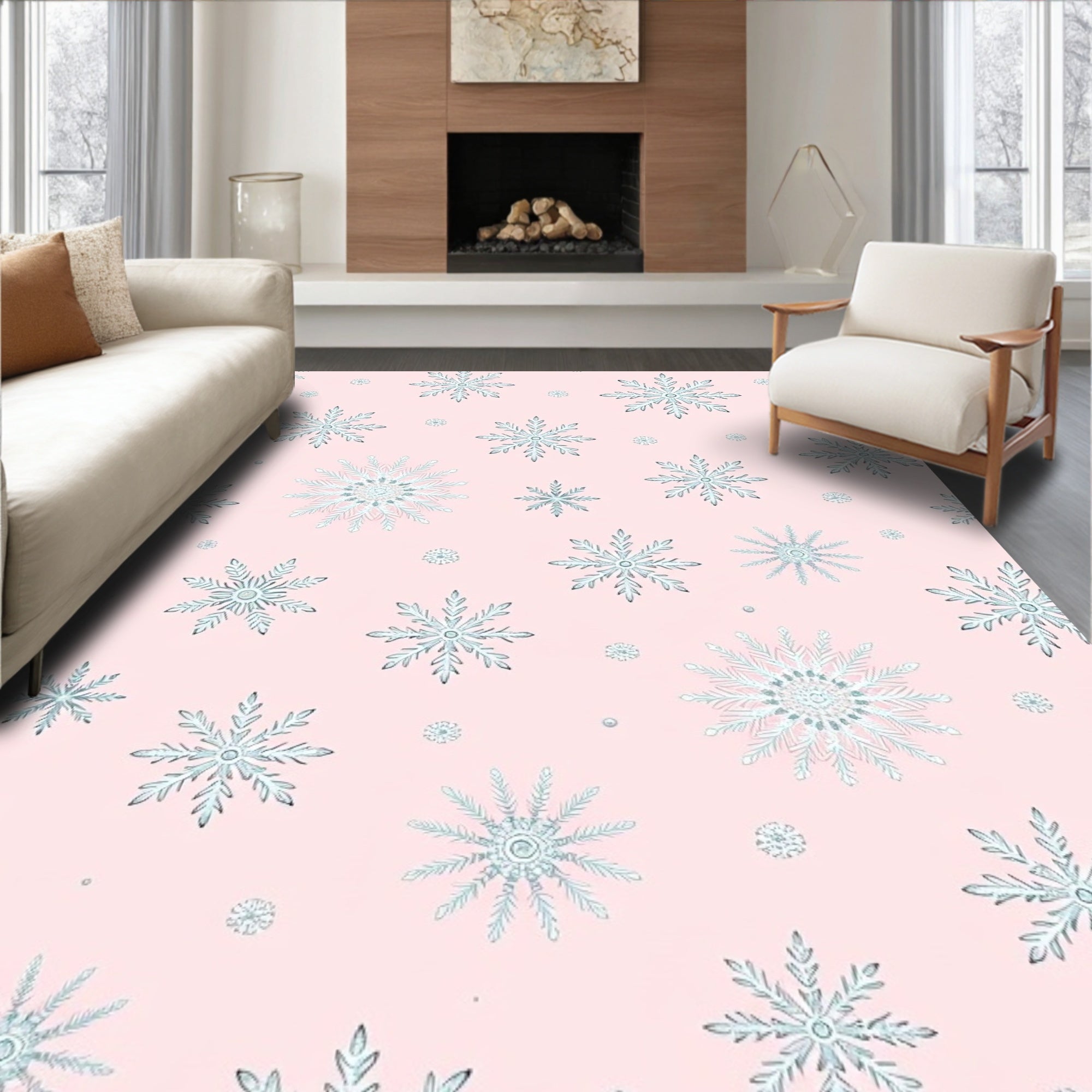 Soft Pink Blue Snowflake Repeat Rug