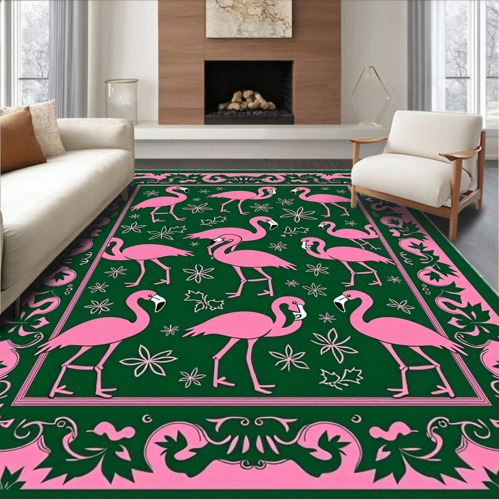Pink Flamingo Garden Border Rug