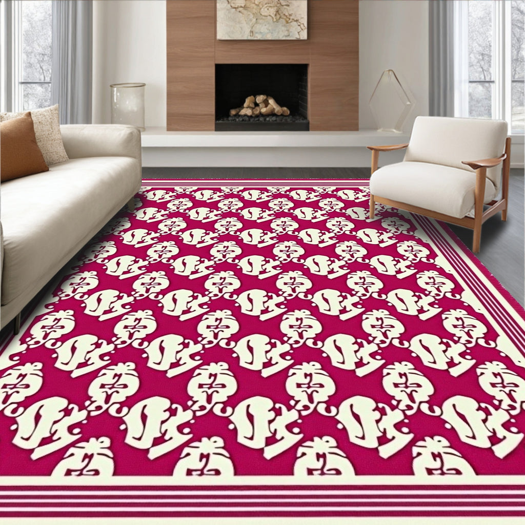 Crimson Cream Ornate Scroll Rug