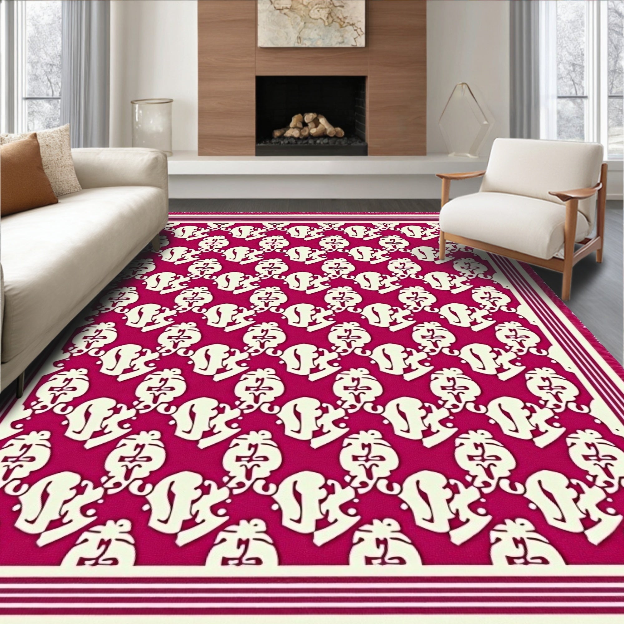 Crimson Cream Ornate Scroll Rug