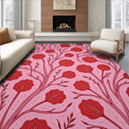 Pink Red Floral Vine Botanical Art Rug