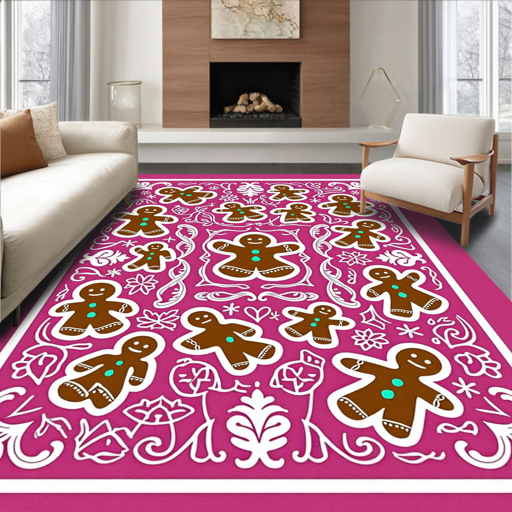 Pink Gingerbread Man Floral Ornament Rug
