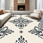 Black Ivory Floral Damask Medallion Rug