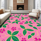 Vibrant Pink Floral Leaf Swirl Rug