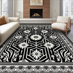 Black White Floral Geometric Op Art Rug