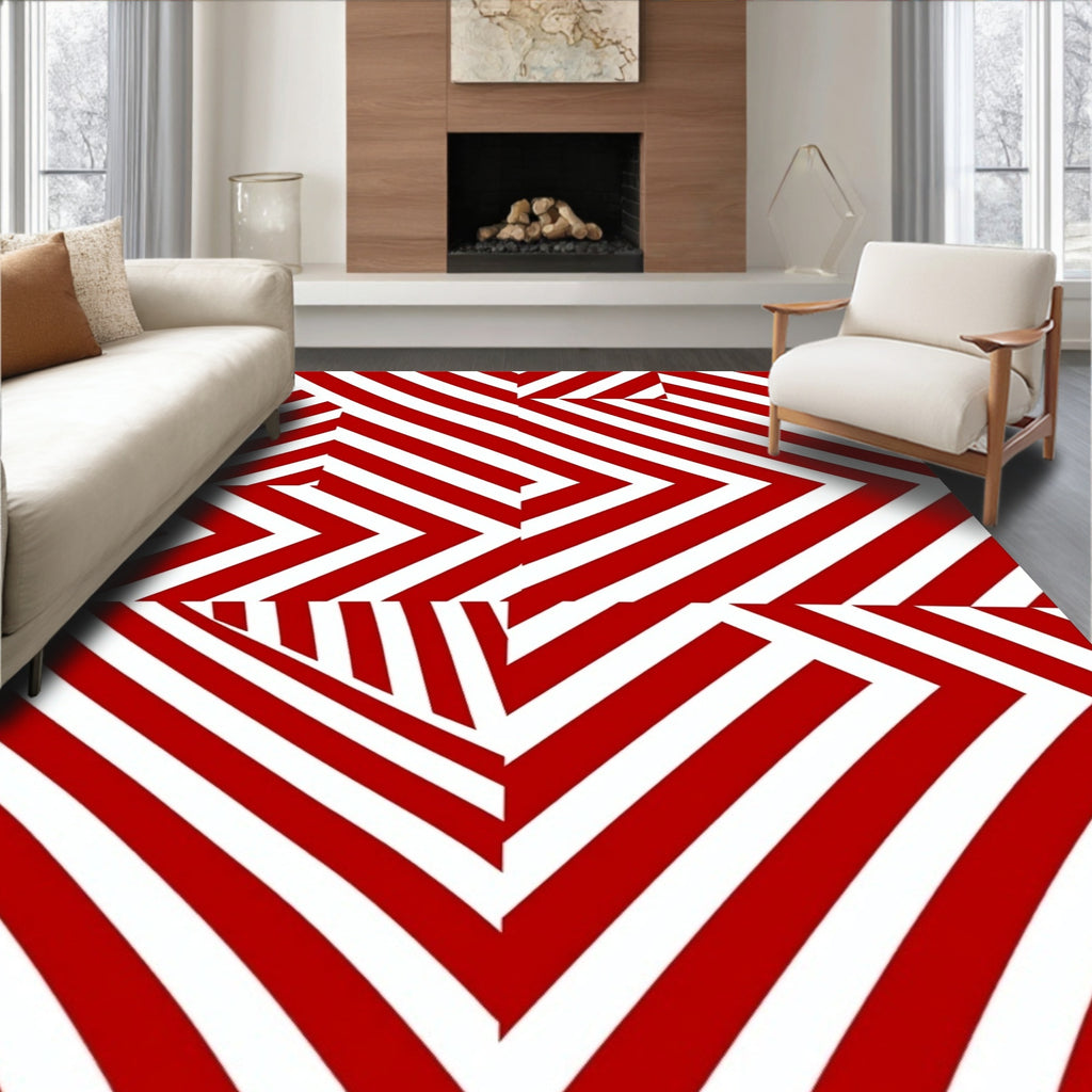 Bold Red Geometric Chevron Layout Rug
