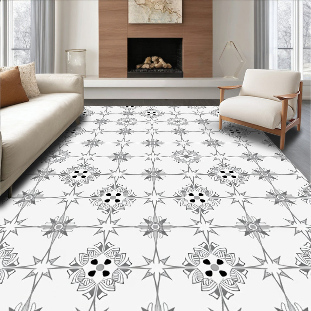 Monochromatic Geometric Floral Medallion Arrangement Rug