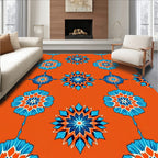Vibrant Orange Blue Medallion Rug